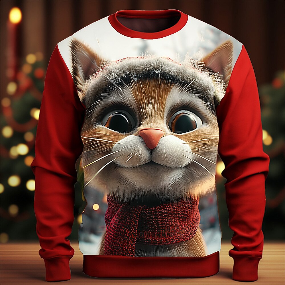Christmas Funny Cat Graphic Crewneck Sweatshirt