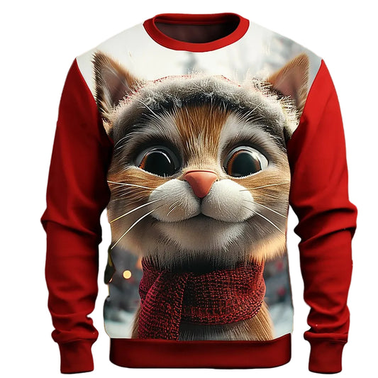 Christmas Funny Cat Graphic Crewneck Sweatshirt
