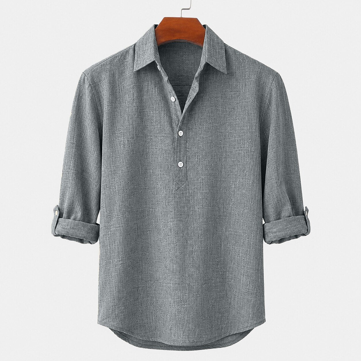 Linen Popover Shirt With Convertible Sleeves