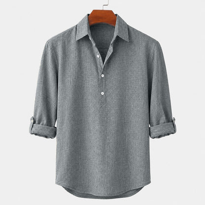 Linen Popover Shirt With Convertible Sleeves