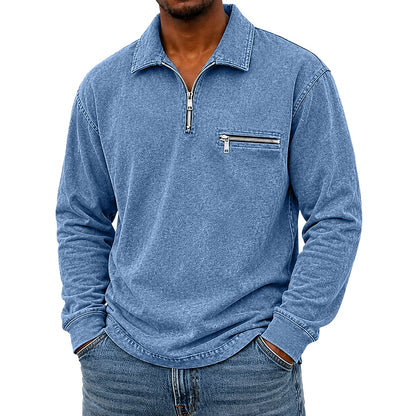 Broken-In Zip Up Cotton Polo Shirt
