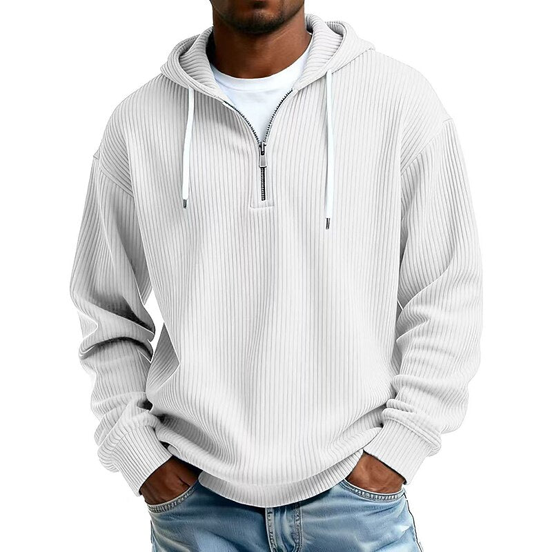 Textured Corduroy Quarter Zip Hoodie