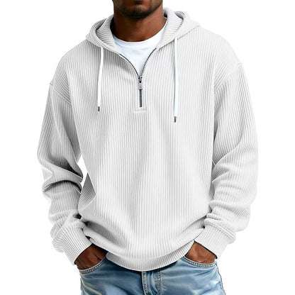 Textured Corduroy Quarter Zip Hoodie