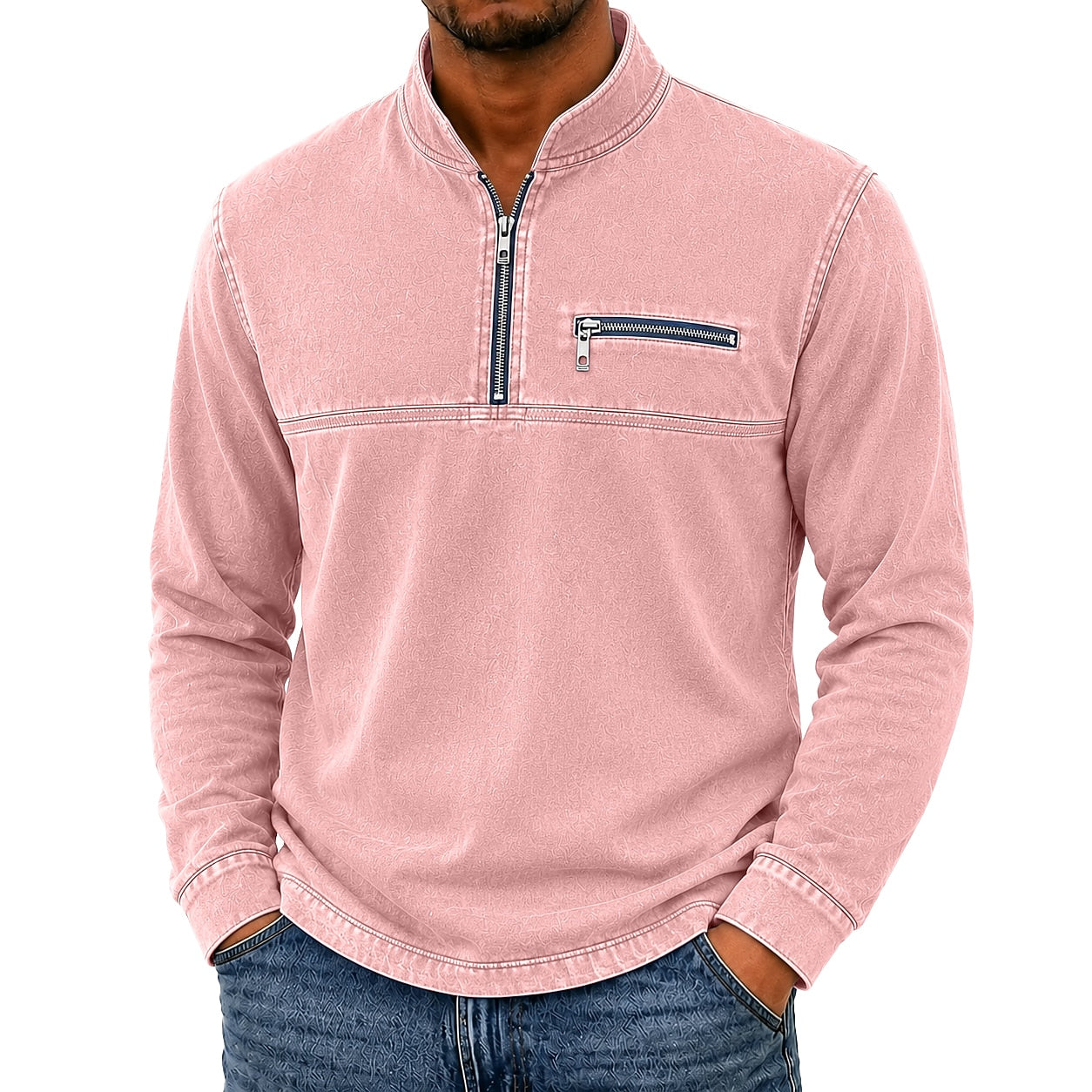 Vintage Washed Cotton Quarter Zip Henley Shirt