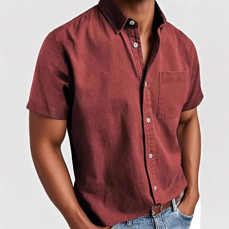 Men's Cotton Shirt -Casual Short Sleeve Button-Up