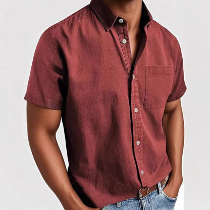 Men's Cotton Shirt -Casual Short Sleeve Button-Up