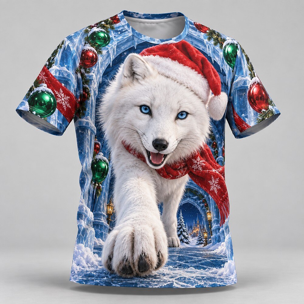 Men's Fox Christmas Pattern Short Sleeve Tee