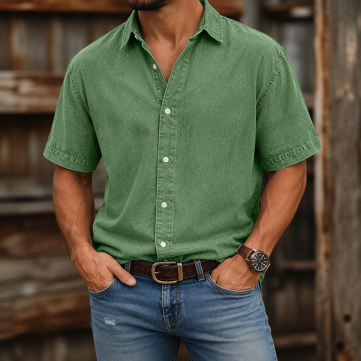 Broken-In Cotton Denim Shirt