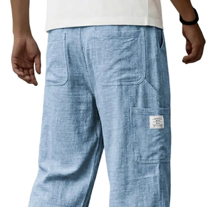 Casual Linen Pants for Men - Elastic Waist, Daily & Beach Wear