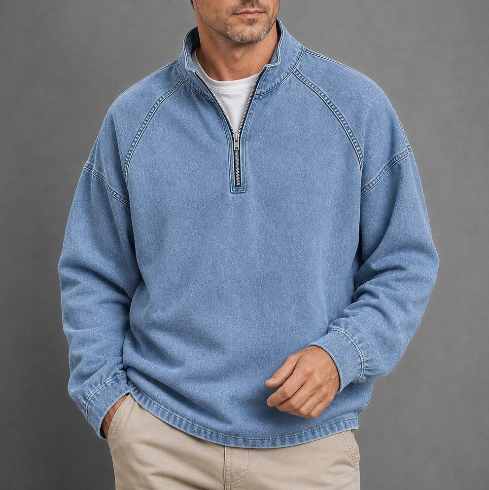 Washed Cotton Quarter Zip Henley Shirt