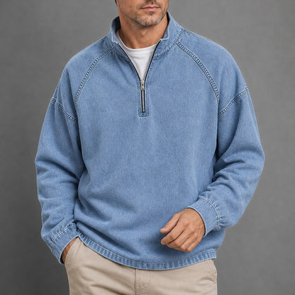 Washed Cotton Quarter Zip Henley Shirt