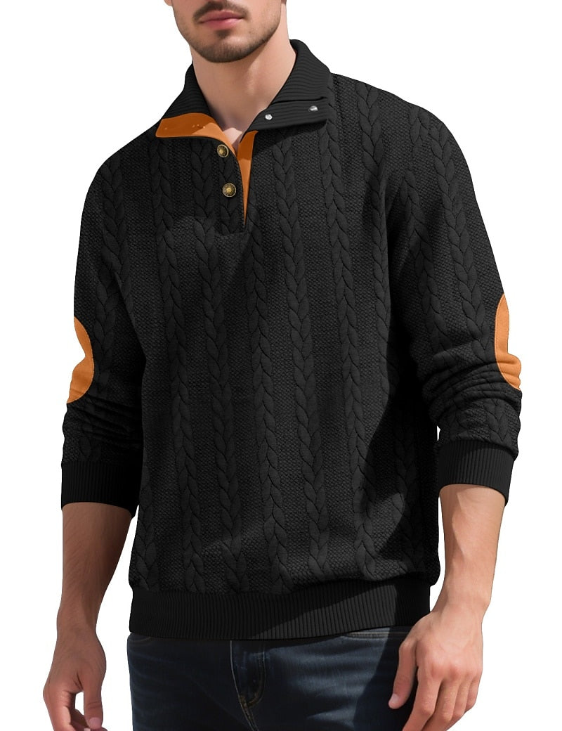 Jacquard Button Up Textured Sweatshirt