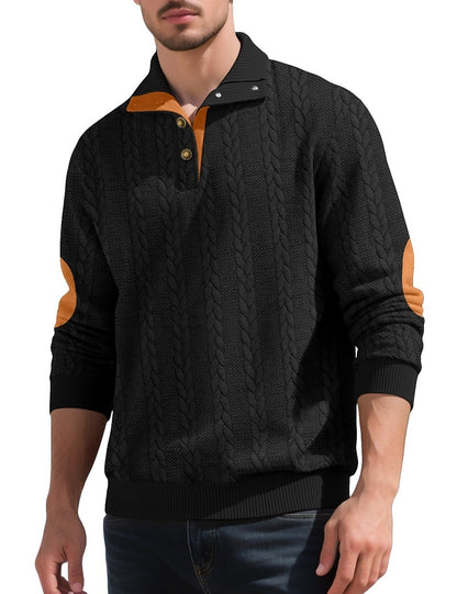 Jacquard Button Up Textured Sweatshirt