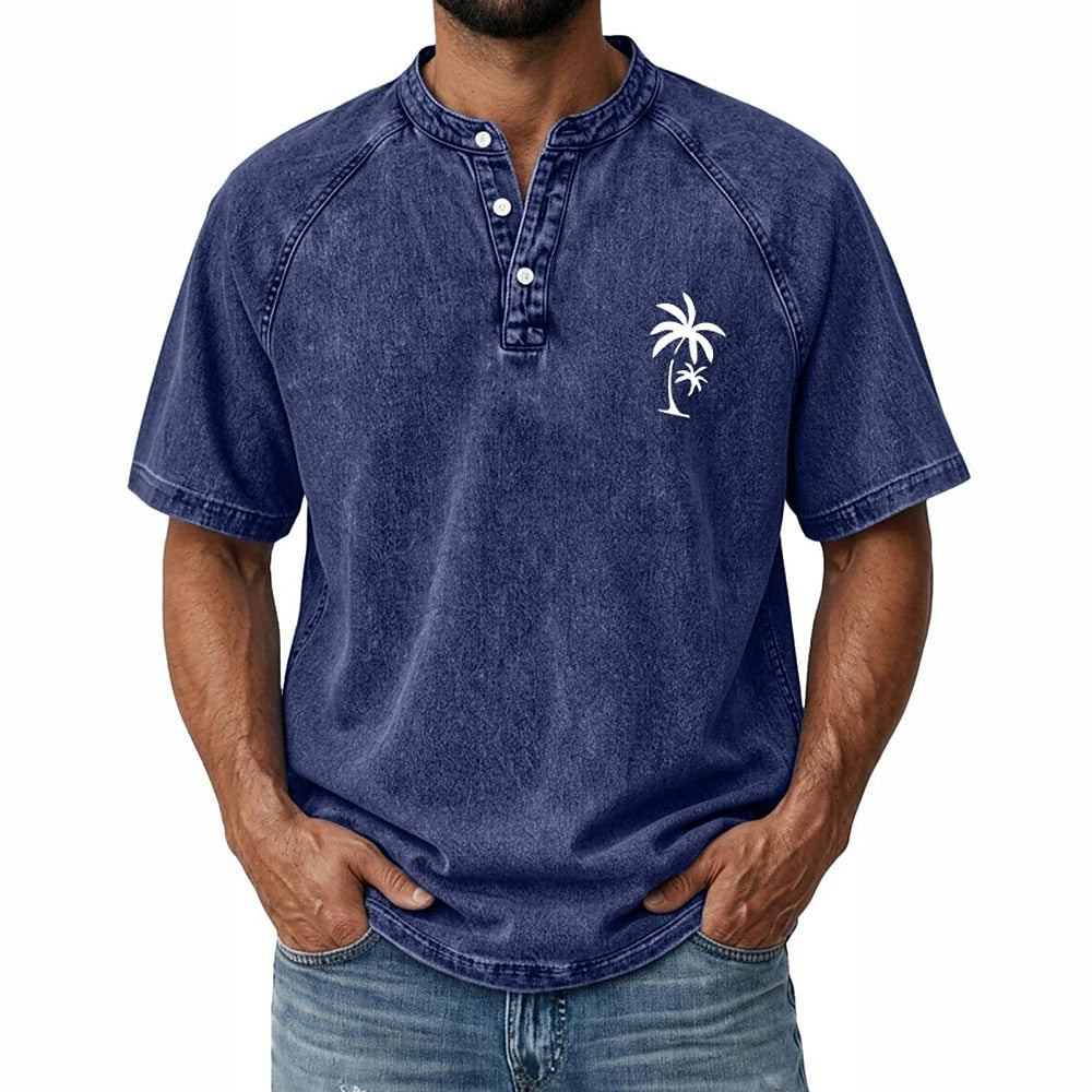 100% Cotton Vintage Washed Henley T-Shirt