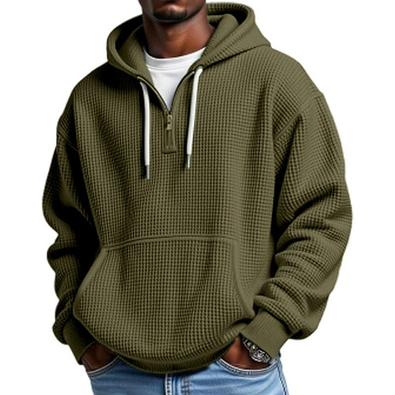 Classic Waffle Knit Quarter Zip Hoodie