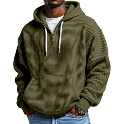 Classic Waffle Knit Quarter Zip Hoodie
