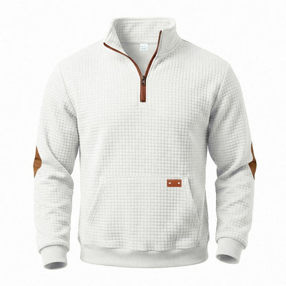 Textured Waffle Quarter Zip Pocket Sweatshirt