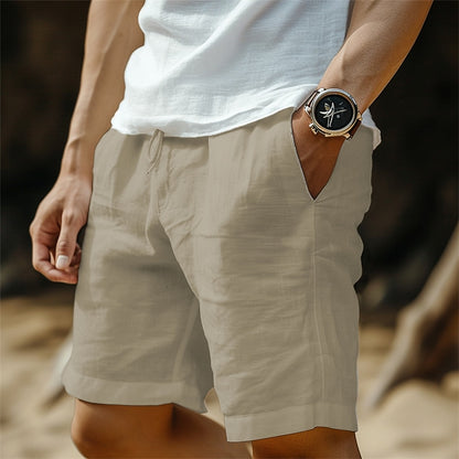 Linen Shorts with Elastic Waist-Perfect for Vacation and Beach