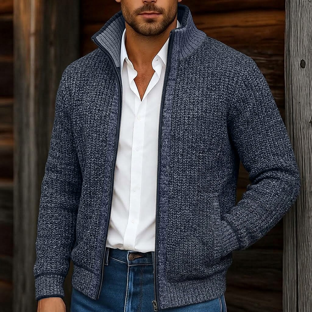Fleece Ribbed Knit Zip Up Sweater Cardigan