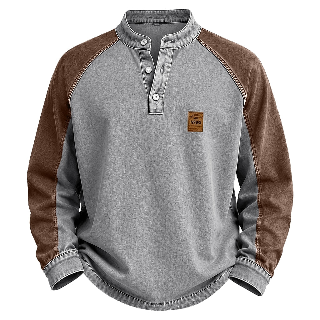 Colorblock Washed Cotton Henley Shirt