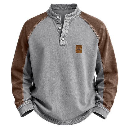 Colorblock Washed Cotton Henley Shirt
