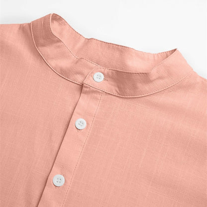 Cotton Linen Shirt with Band Collar Design