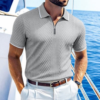 Zipper Textured Waffle Polo