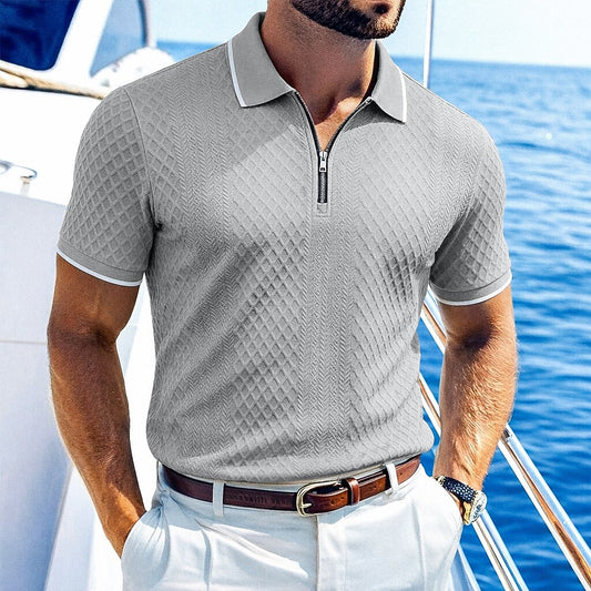 Zipper Textured Waffle Polo