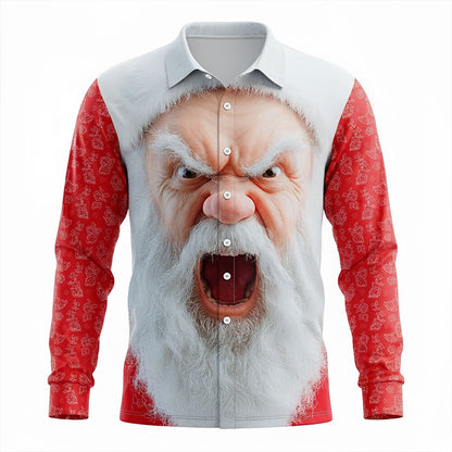 Christmas Santa Cartoon Face Button Shirt