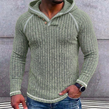 Fleece Ribbed Knit Hooded Henley Shirt