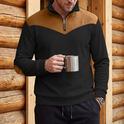 Colorblock Corduroy Quarter Zip Sweatshirt