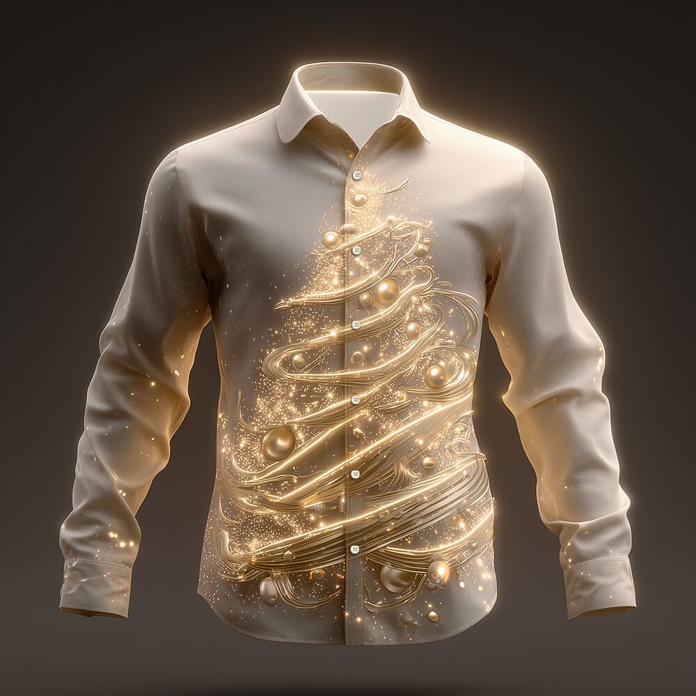 Christmas Sparkling Tree Lights Button Shirt
