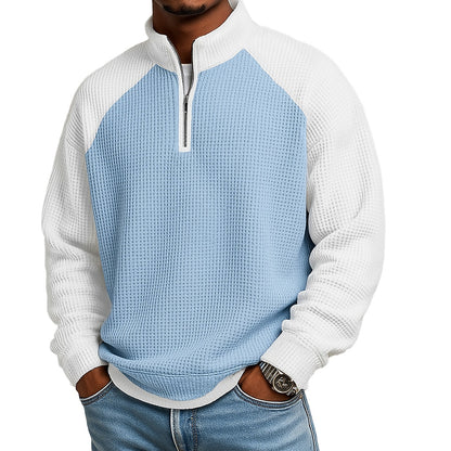 Colorblock Zipped Waffle Polo Shirts