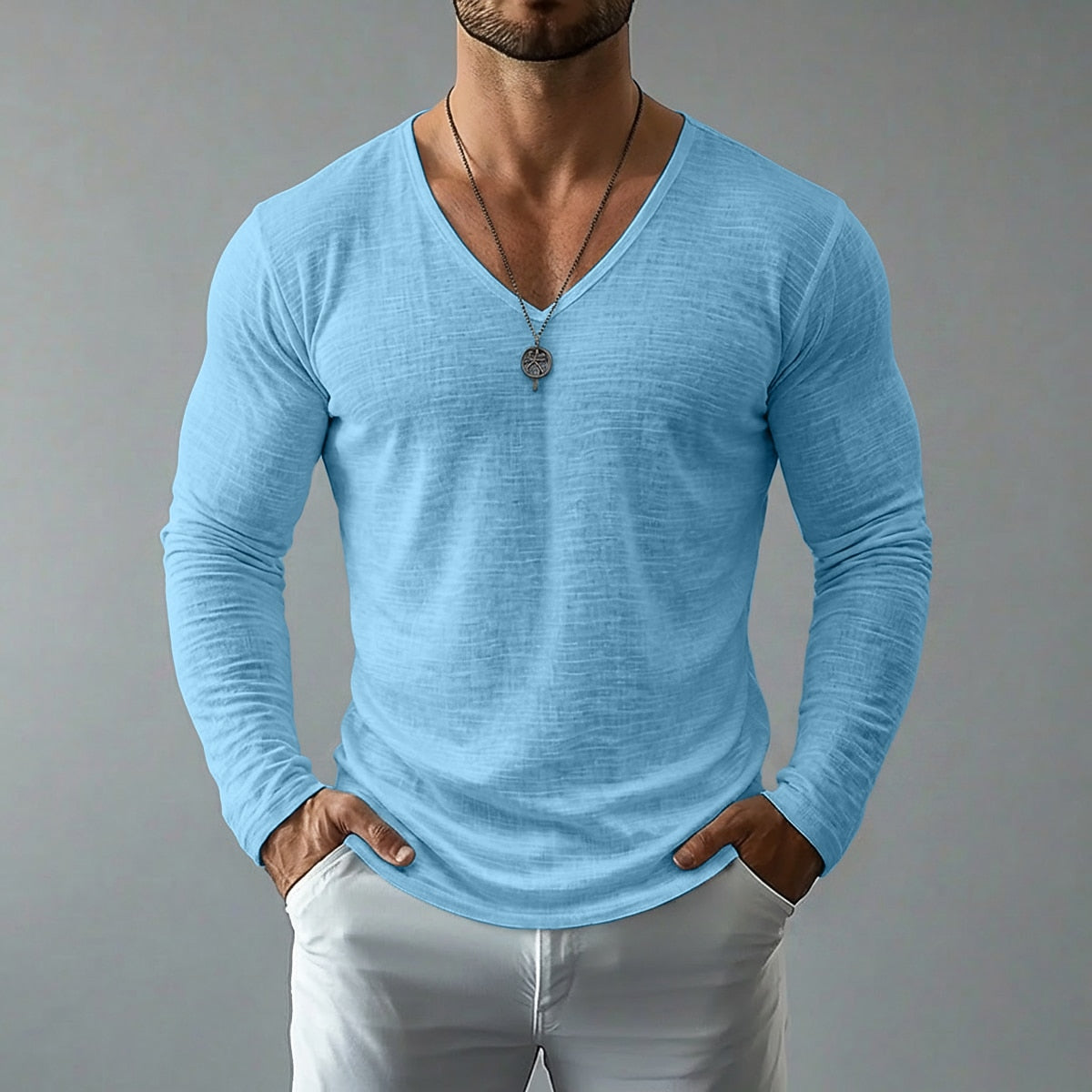 Men’s Lightweight Linen V-Neck Tee
