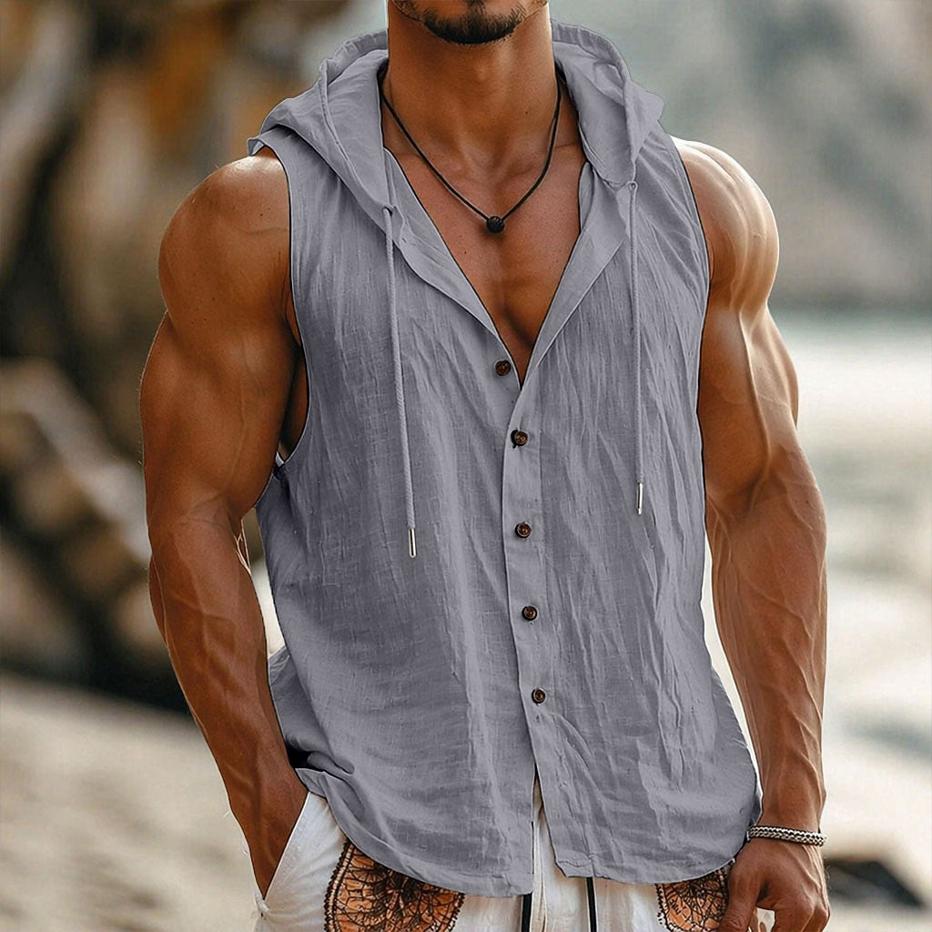 Hooded Sleeveless Cotton Linen Shirt - Light & Comfortable