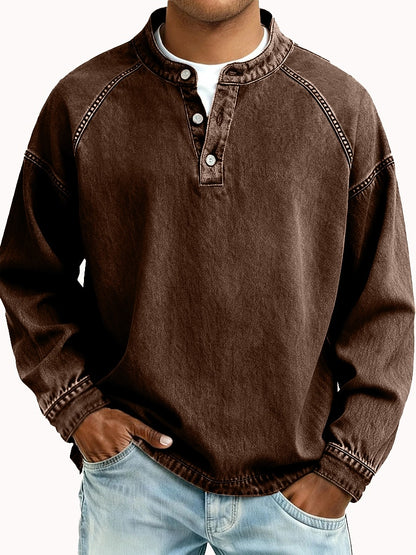 Retro Henley Shirt-100% Cotton Casual Long Sleeve