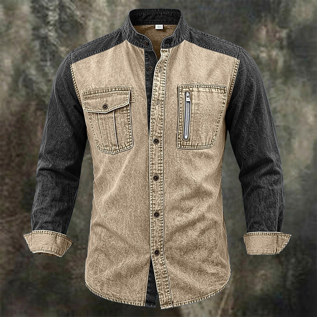 Vintage Mandarin Collar Pocket Shirt