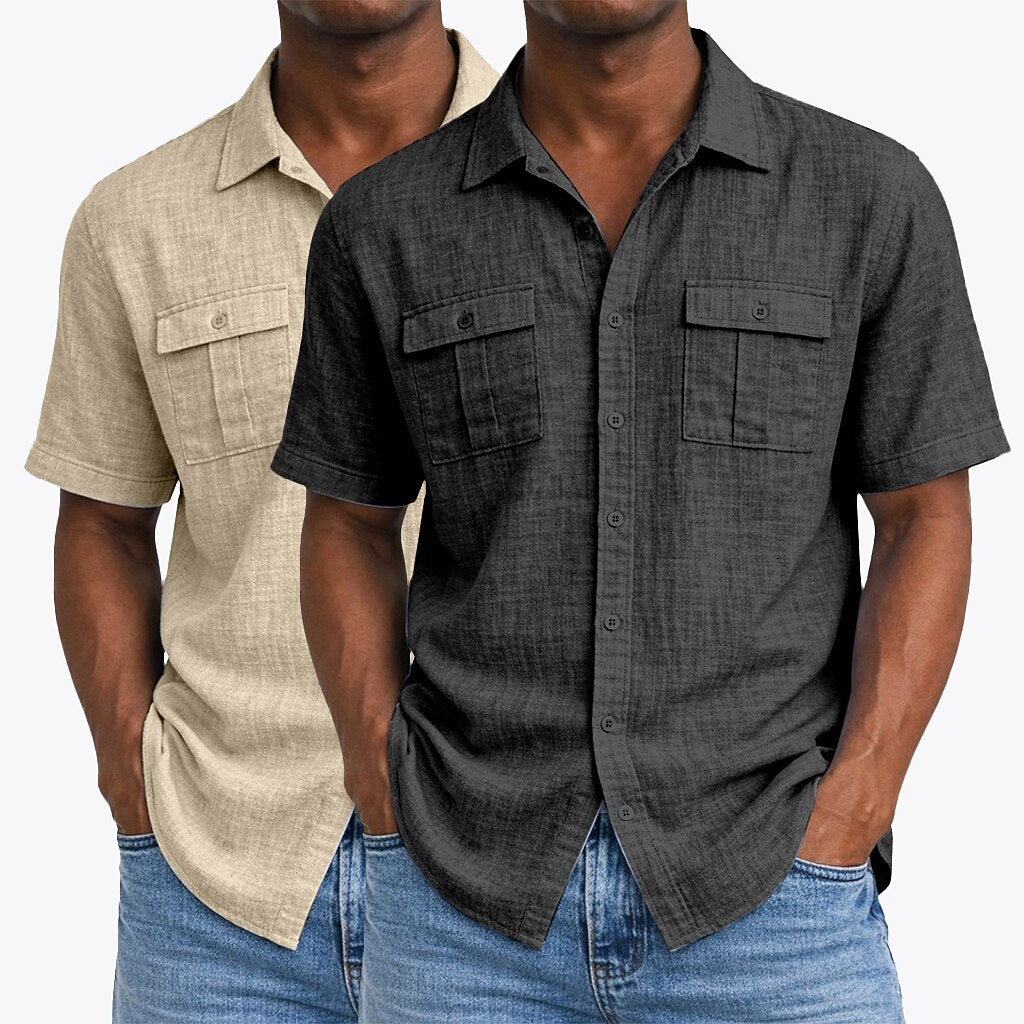 2Pcs Cotton Linen Button-Up Shirts