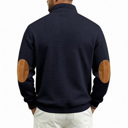 Textured Waffle Quarter Zip Pocket Sweatshirt
