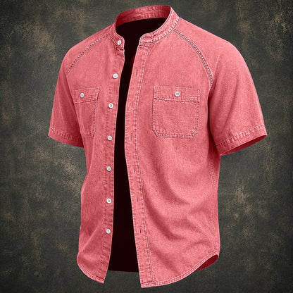Washed Cotton Grandad Collar Shirt
