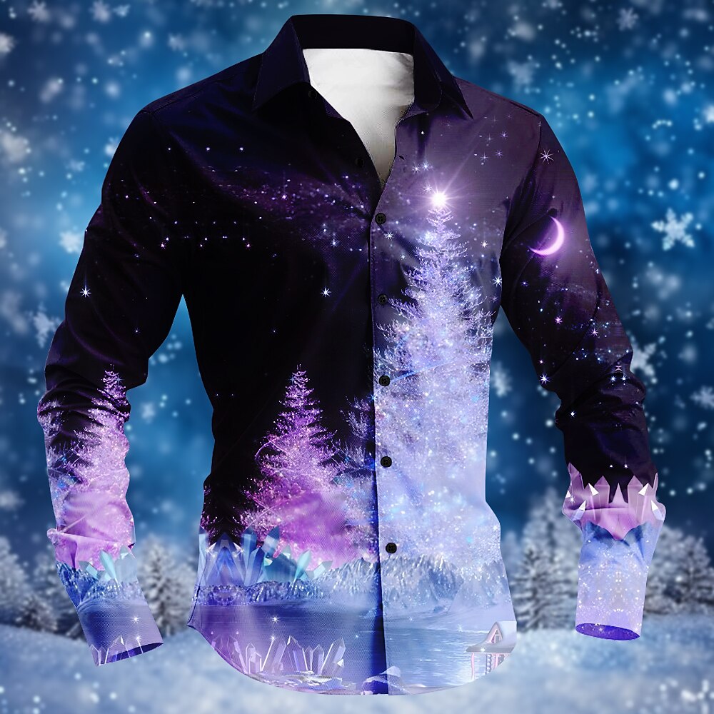 Christmas Tree Snowflake Pattern Button Shirt