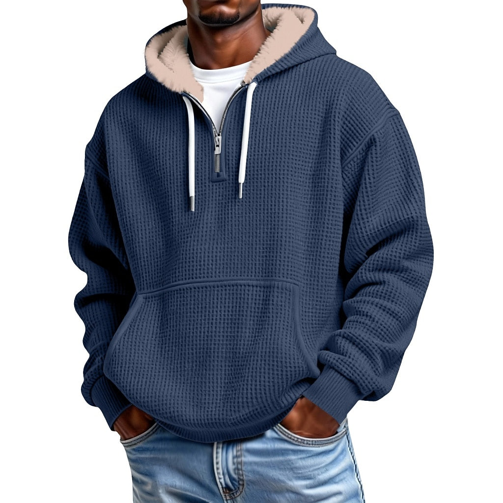 Quarter Zip Waffle Fleece Hoodie