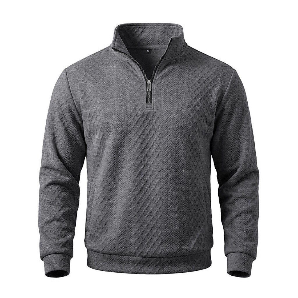 Textured Jacquard Stand Collar Sweatshirt