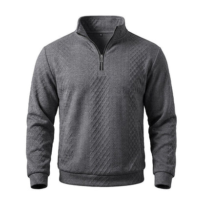 Textured Jacquard Stand Collar Sweatshirt