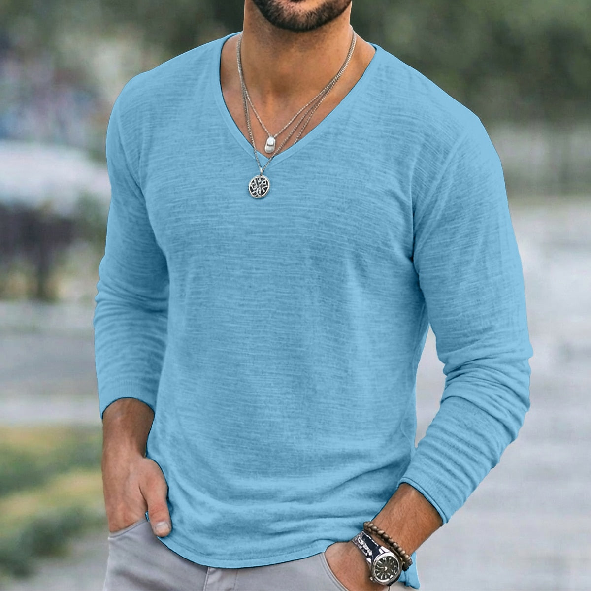 V-neck  Breathable Linen Tee