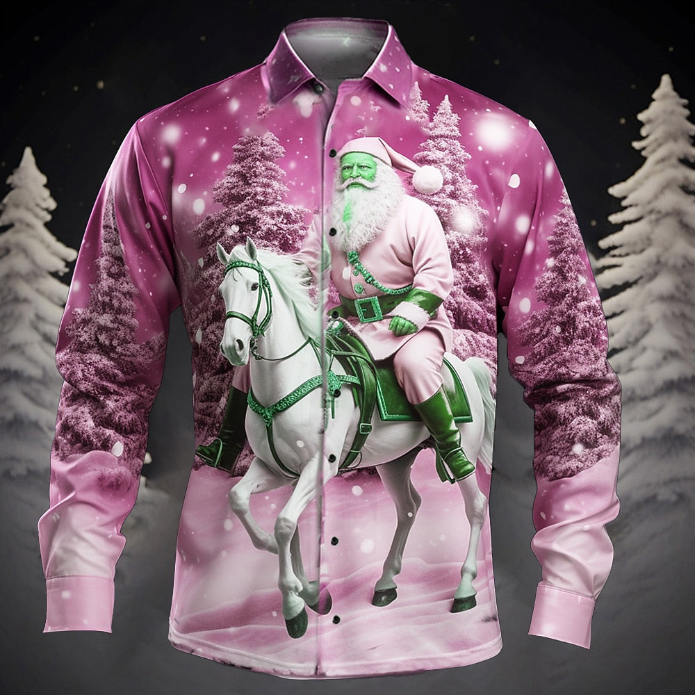 Men's Santa Tree Christmas Button-Up Shirt