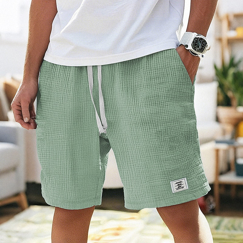 Cotton Linen Shorts with Elastic Waist and Pockets