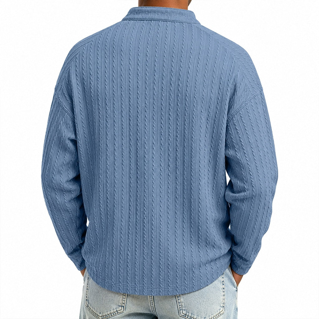 Jacquard Textured Long Sleeve Henley