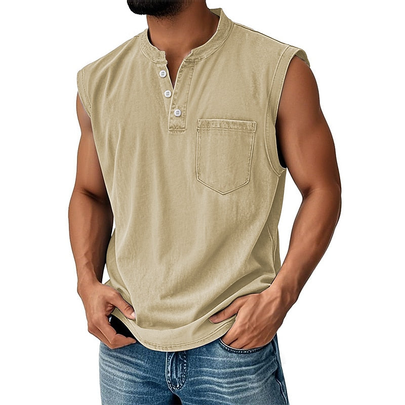 Men's 100% Cotton Henley Tank Top