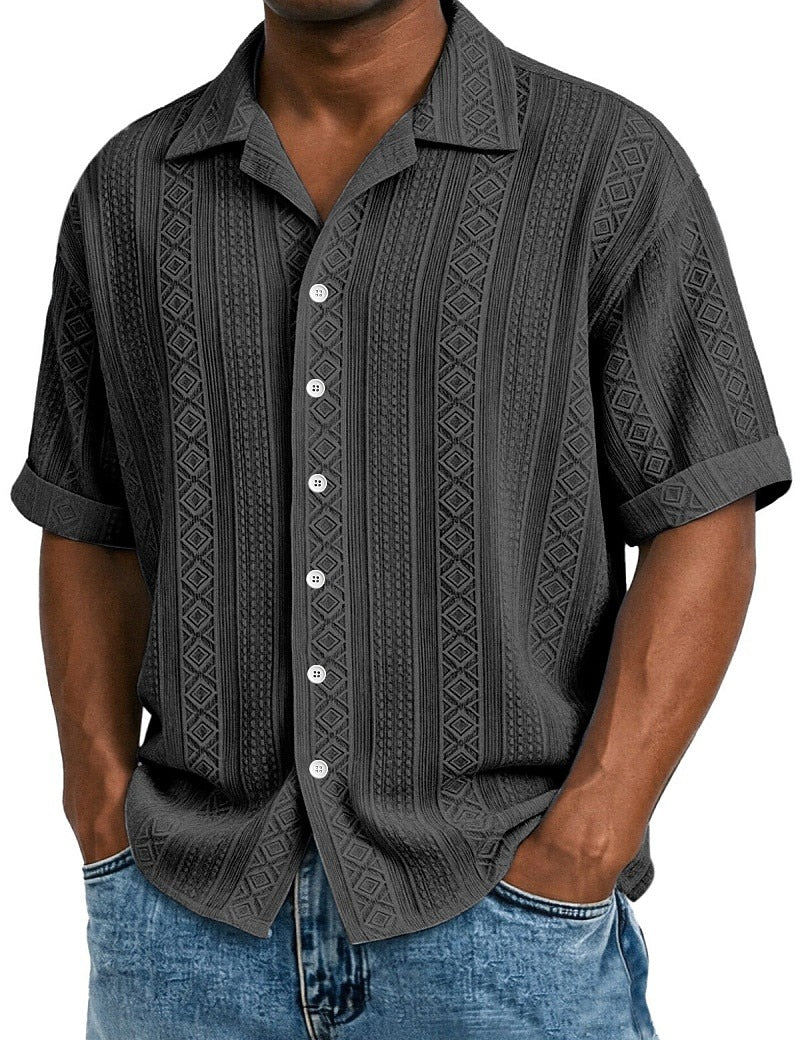 Men's Textured Jacquard Shirt-Short Sleeve Summer Casual